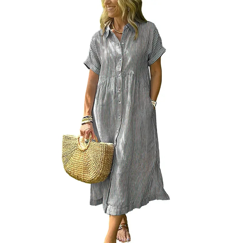 Petra | Cozy Striped Loose Fit Midi Shirt Dress