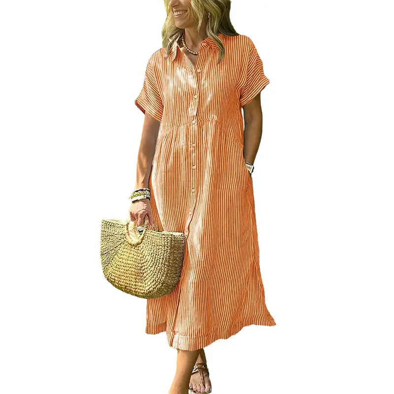 Petra | Cozy Striped Loose Fit Midi Shirt Dress