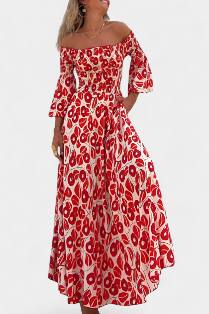 Sea Floral Off-the-Shoulder Dress