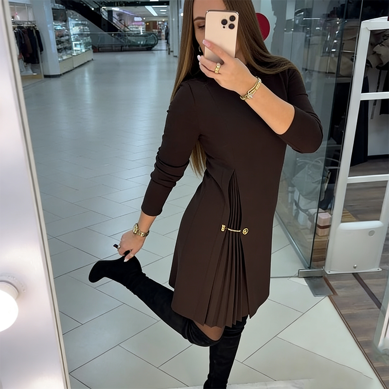 Evelyn | Long Sleeve Pleated Dress