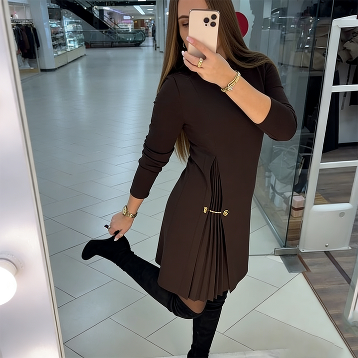 Evelyn | Long Sleeve Pleated Dress